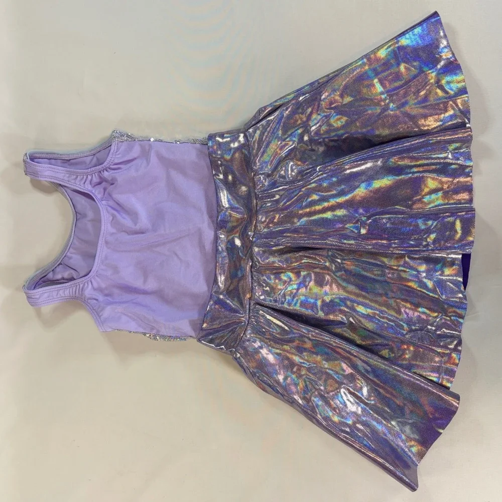 Revolution Dancewear Girls Sequin Holographic Dance Costume Leotard Purple SC